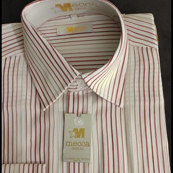 MEN'S MECCA GOLD BURGUNDY STRIPE DRESS SHIRT - Picture 3 of 4